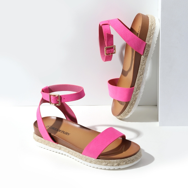 Open Toe Ankle-Strap Espadrille Platform Sandals - FUCHSIA SUEDE - 3